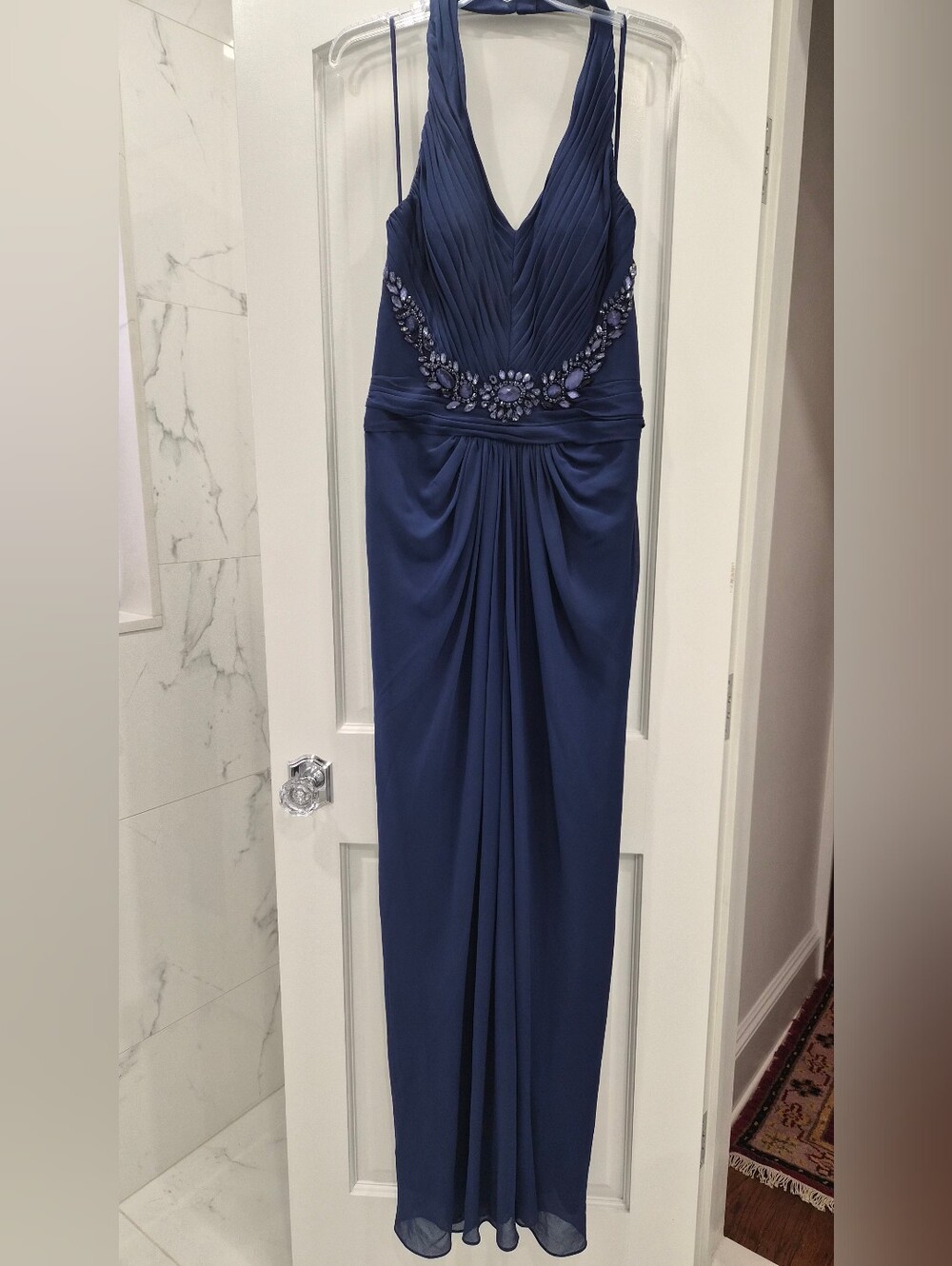 LM Collection Navy Beaded Halter Maxi Dress